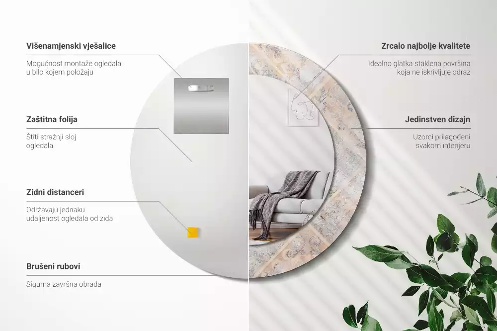 Oglindă cu decor rotundă Plăci uzate