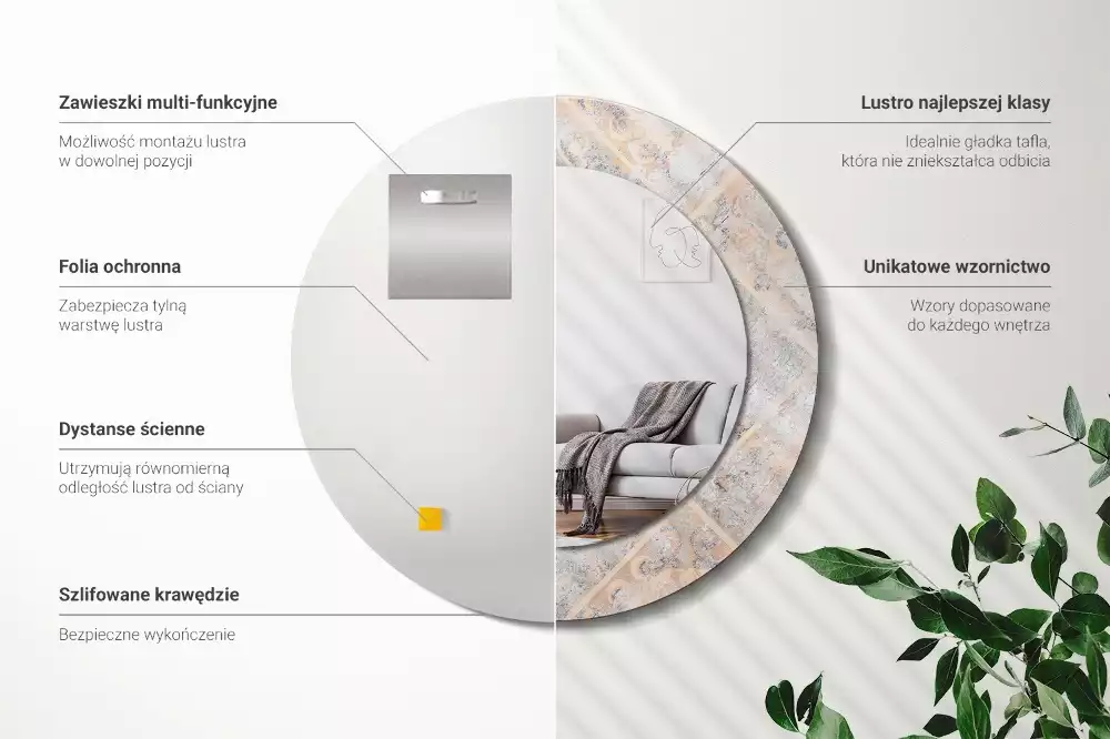 Oglindă cu decor rotundă Plăci uzate