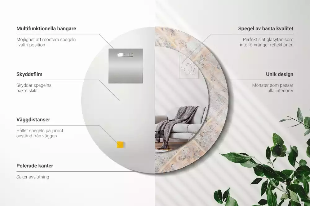 Oglindă cu decor rotundă Plăci uzate