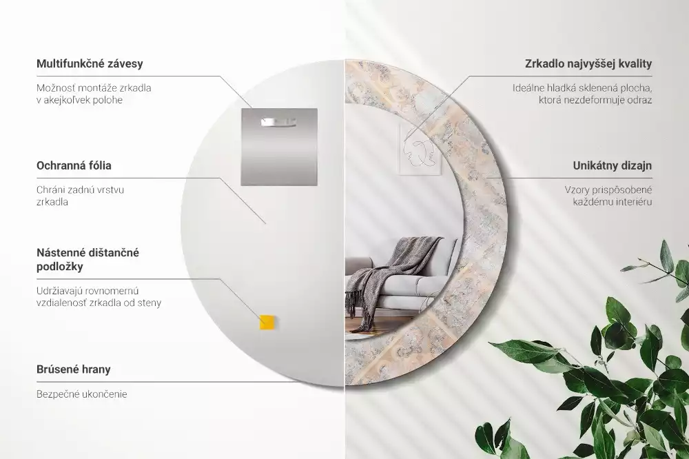 Oglindă cu decor rotundă Plăci uzate