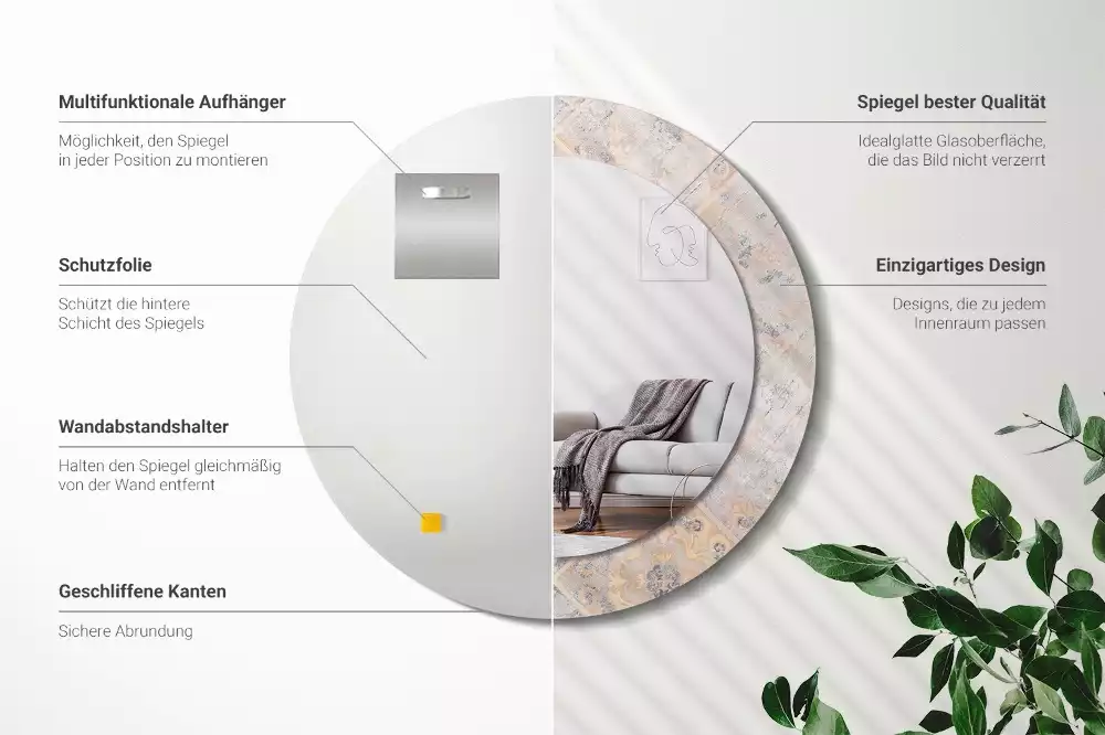 Oglindă cu decor rotundă Plăci uzate