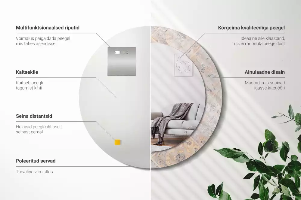 Oglindă cu decor rotundă Plăci uzate