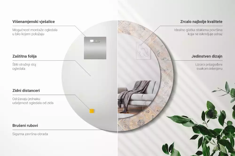 Oglindă cu decor rotundă Plăci uzate