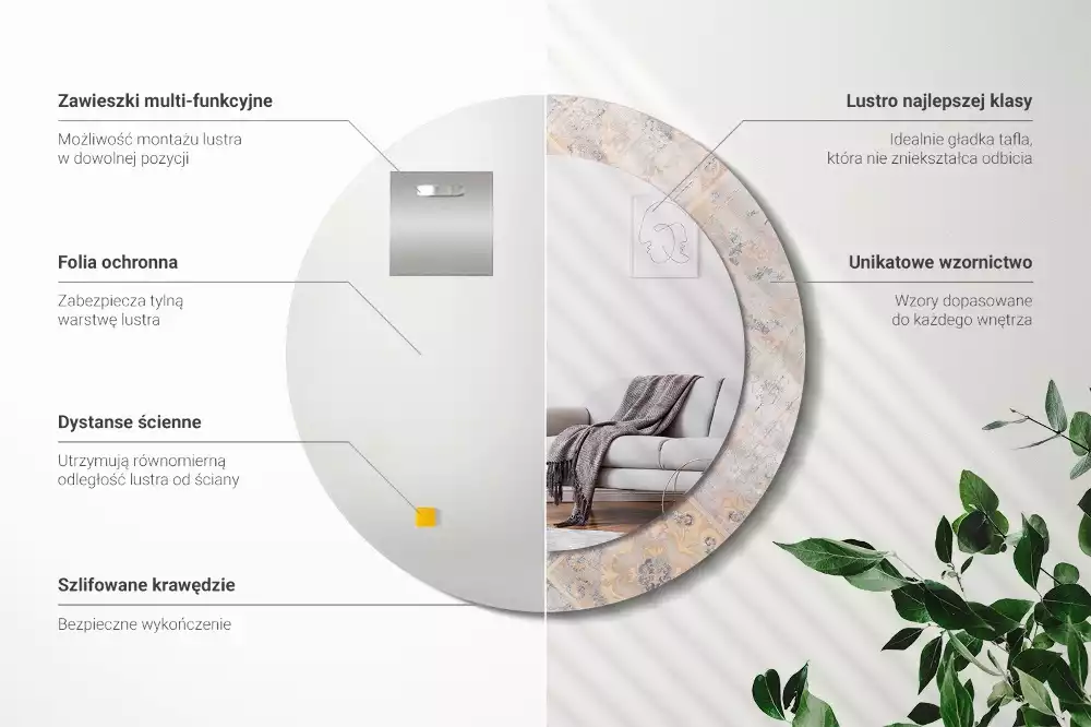 Oglindă cu decor rotundă Plăci uzate