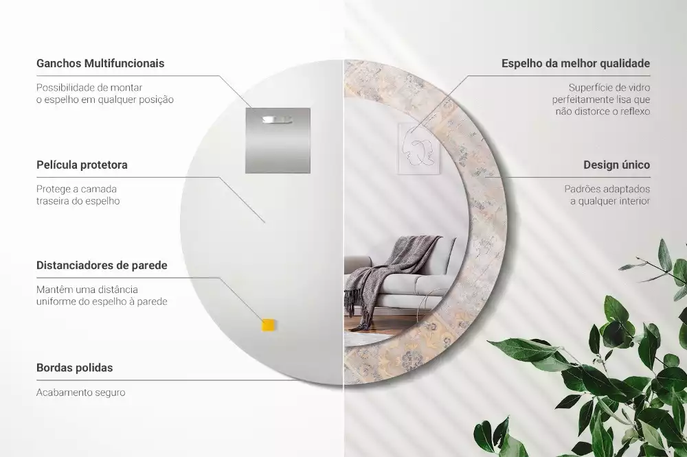 Oglindă cu decor rotundă Plăci uzate