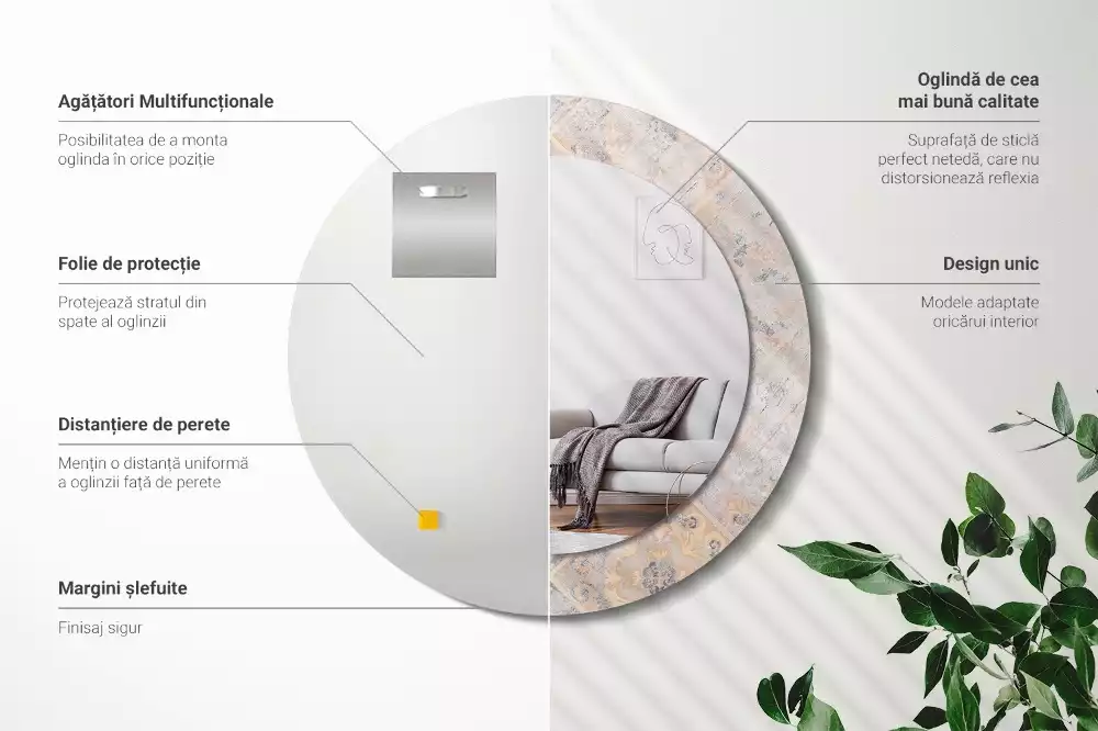 Oglindă cu decor rotundă Plăci uzate