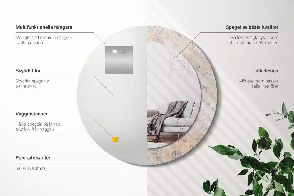 Oglindă cu decor rotundă Plăci uzate