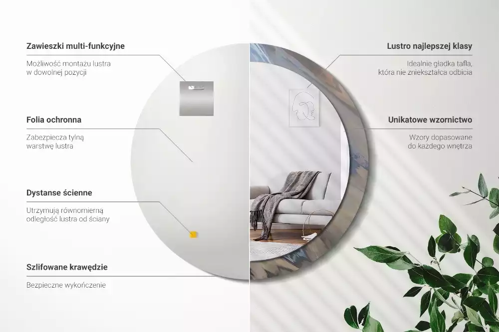 Oglindă rotundă imprimată Valuri abstracte