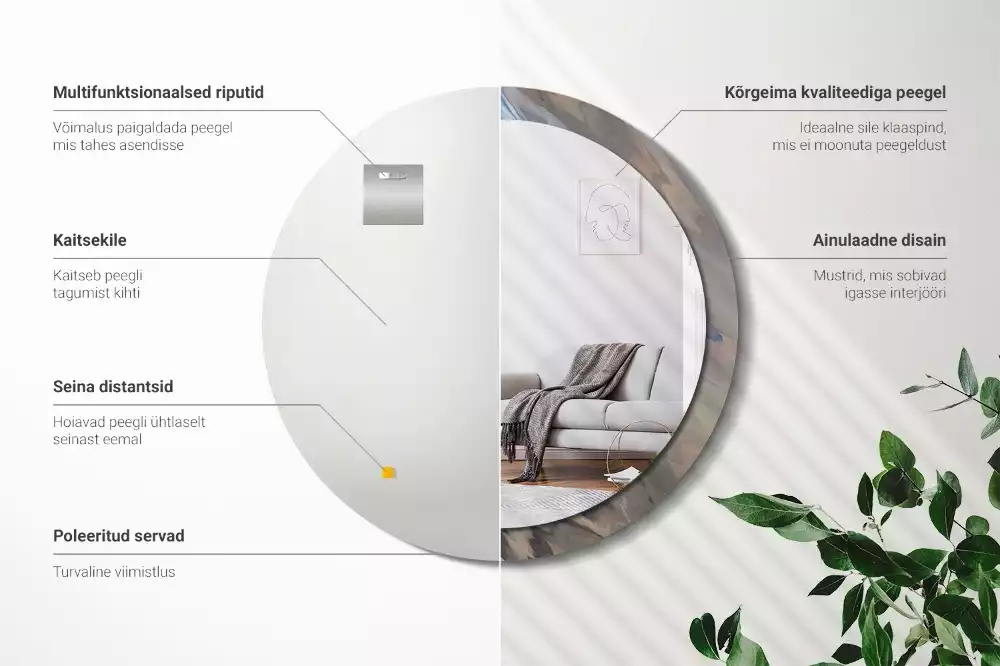 Oglindă rotundă imprimată Valuri abstracte