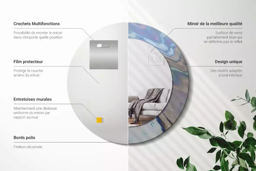 Oglindă rotundă imprimată Valuri abstracte