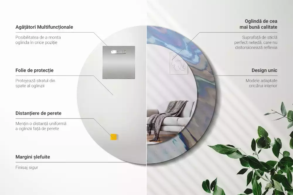 Oglindă rotundă imprimată Valuri abstracte