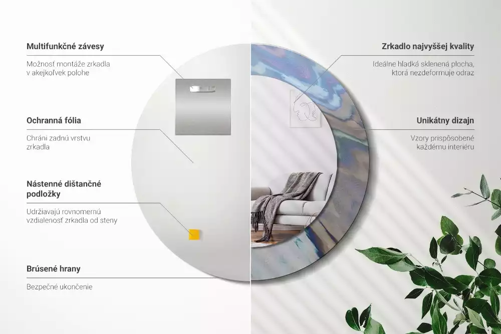 Oglindă rotundă imprimată Valuri abstracte