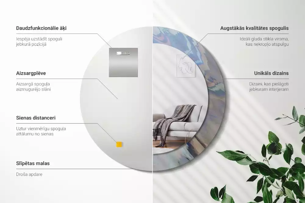 Oglindă rotundă imprimată Valuri abstracte