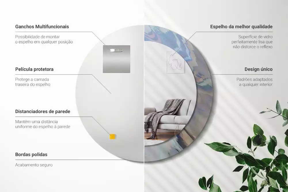 Oglindă rotundă imprimată Valuri abstracte