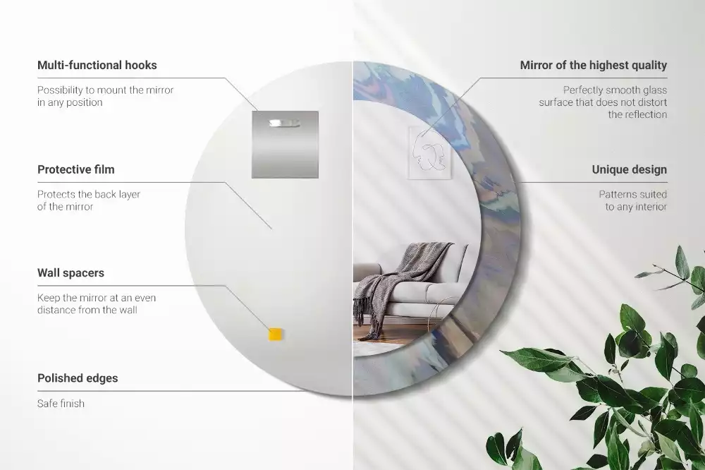 Oglindă rotundă imprimată Valuri abstracte