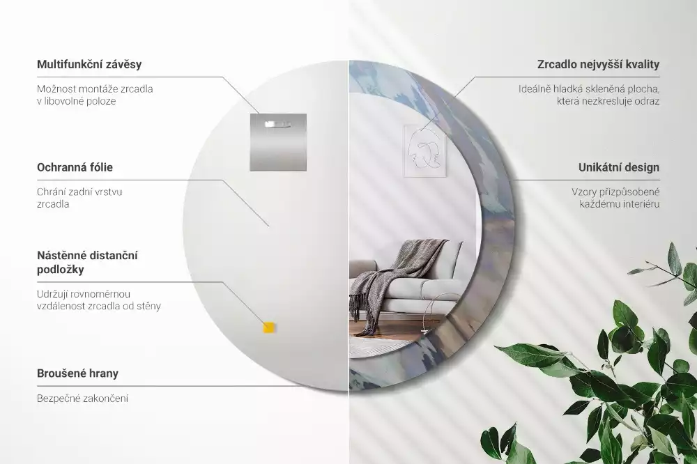 Oglindă rotundă imprimată Valuri abstracte