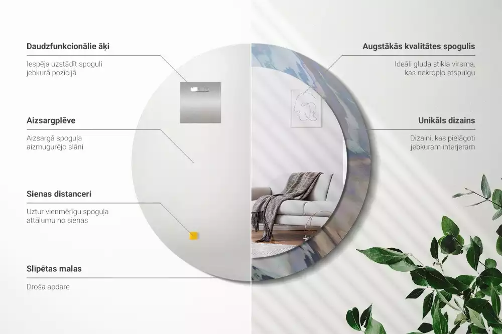 Oglindă rotundă imprimată Valuri abstracte