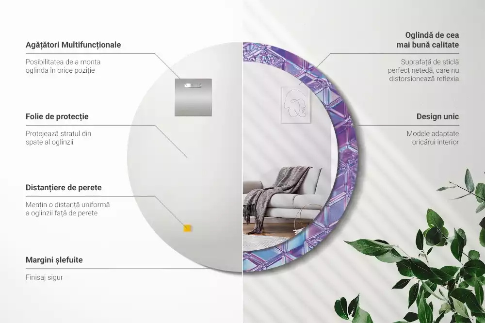 Oglindă cu decor rotundă Model cristalin