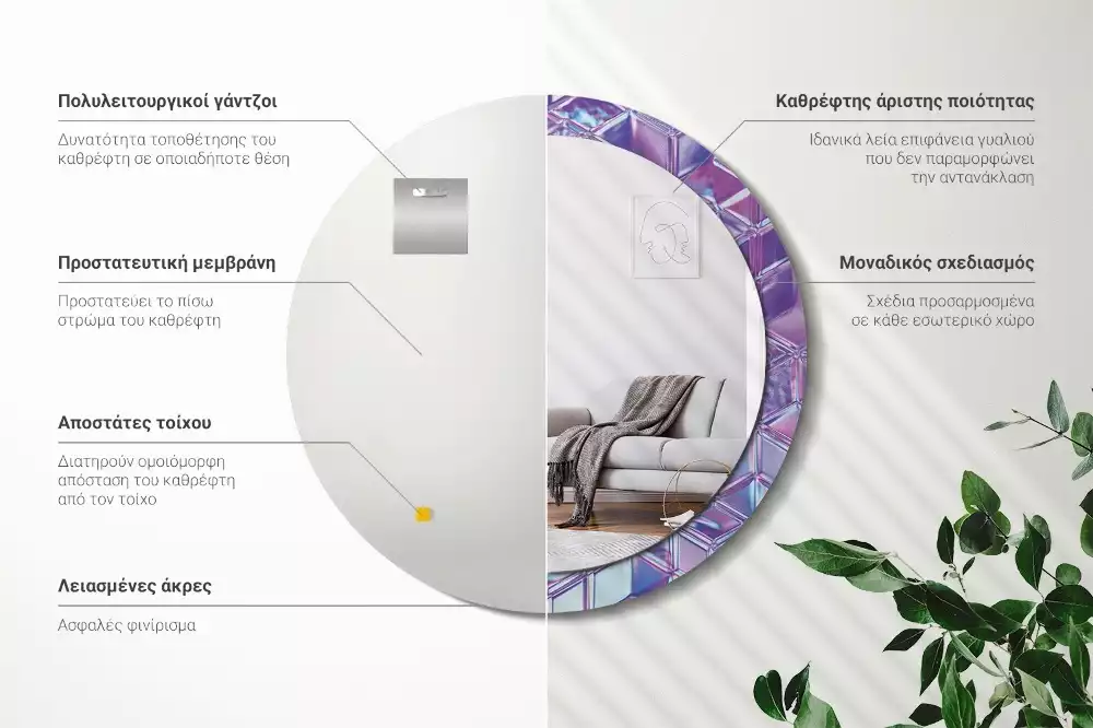 Oglindă cu decor rotundă Model cristalin