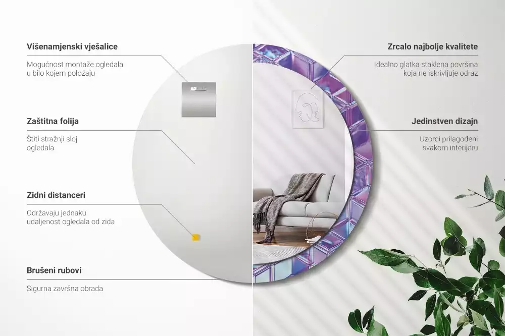 Oglindă cu decor rotundă Model cristalin