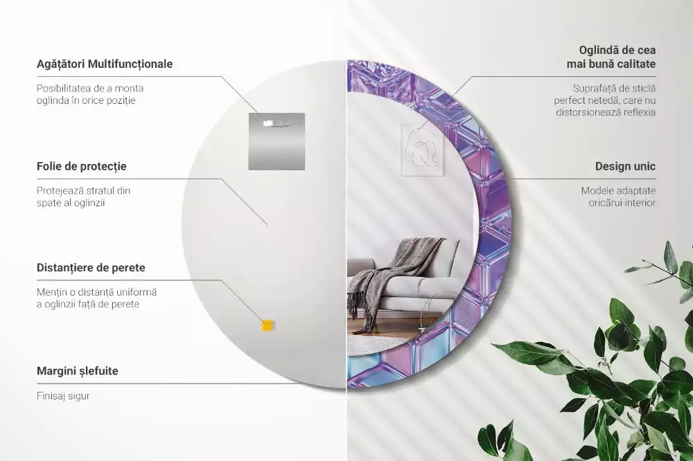 Oglindă cu decor rotundă Model cristalin