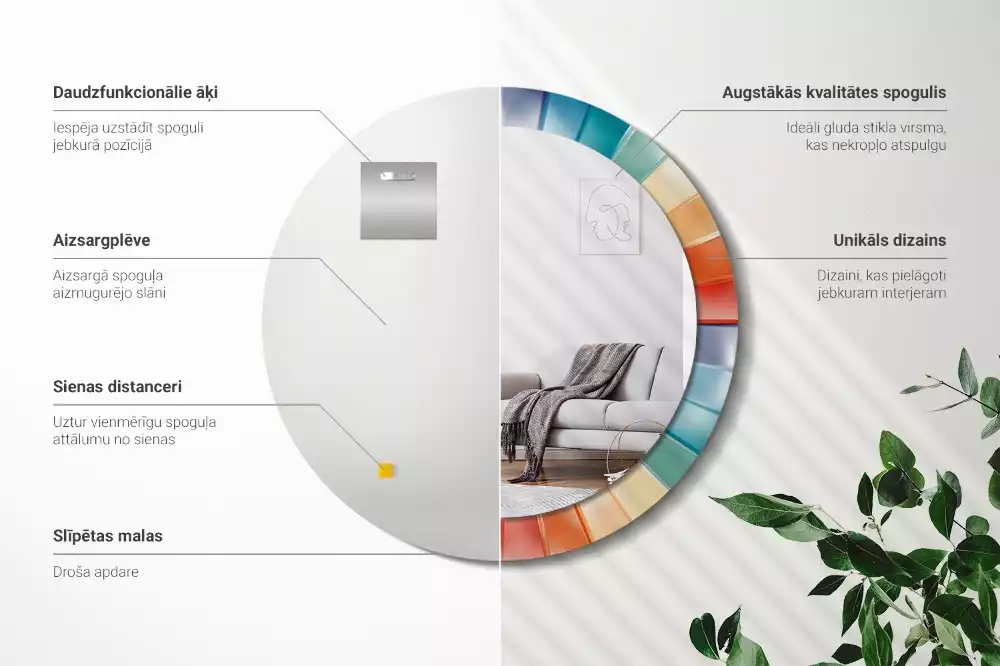 Oglindă rotundă imprimată Raze colorate plăci