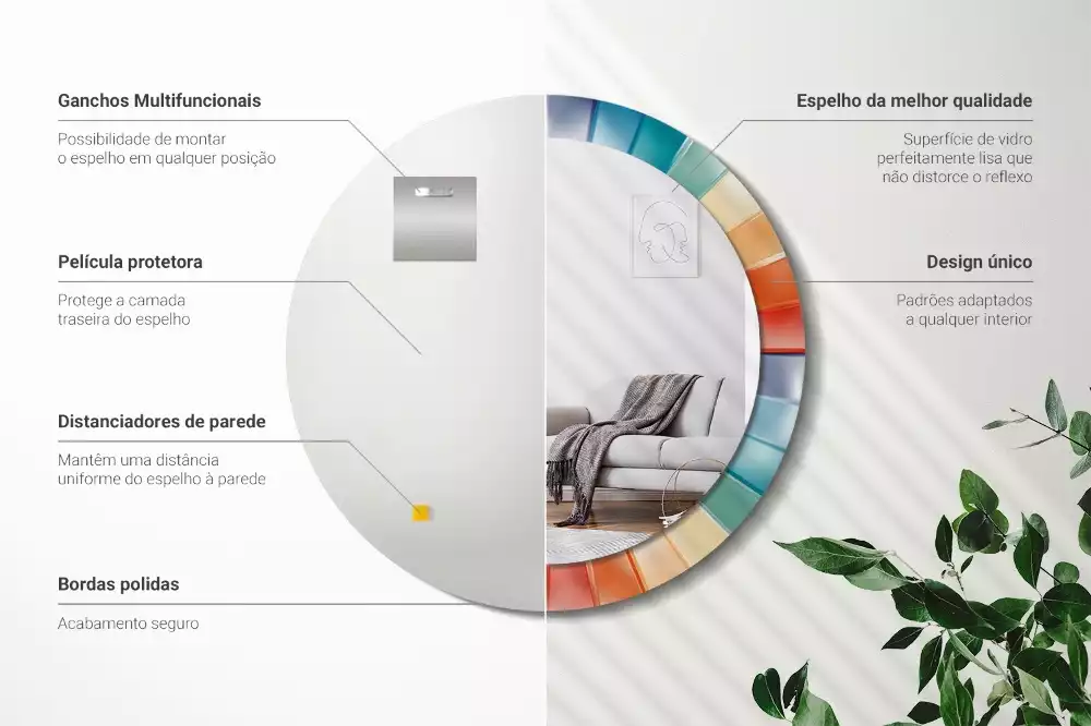 Oglindă rotundă imprimată Raze colorate plăci