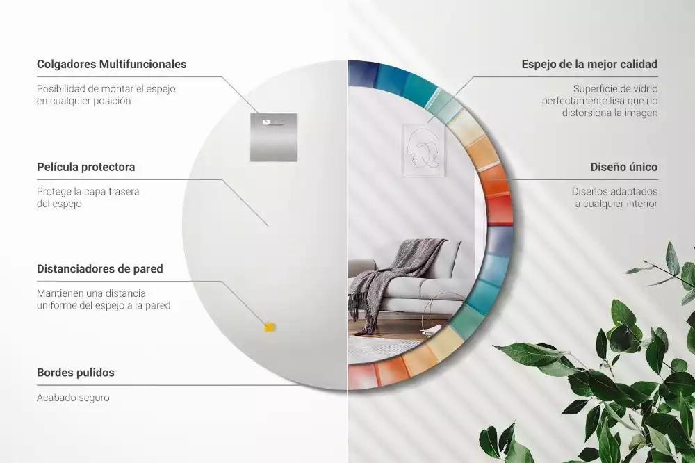 Oglindă rotundă imprimată Raze colorate plăci