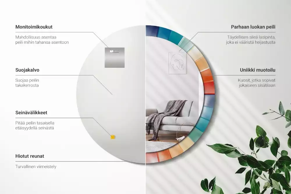 Oglindă rotundă imprimată Raze colorate plăci