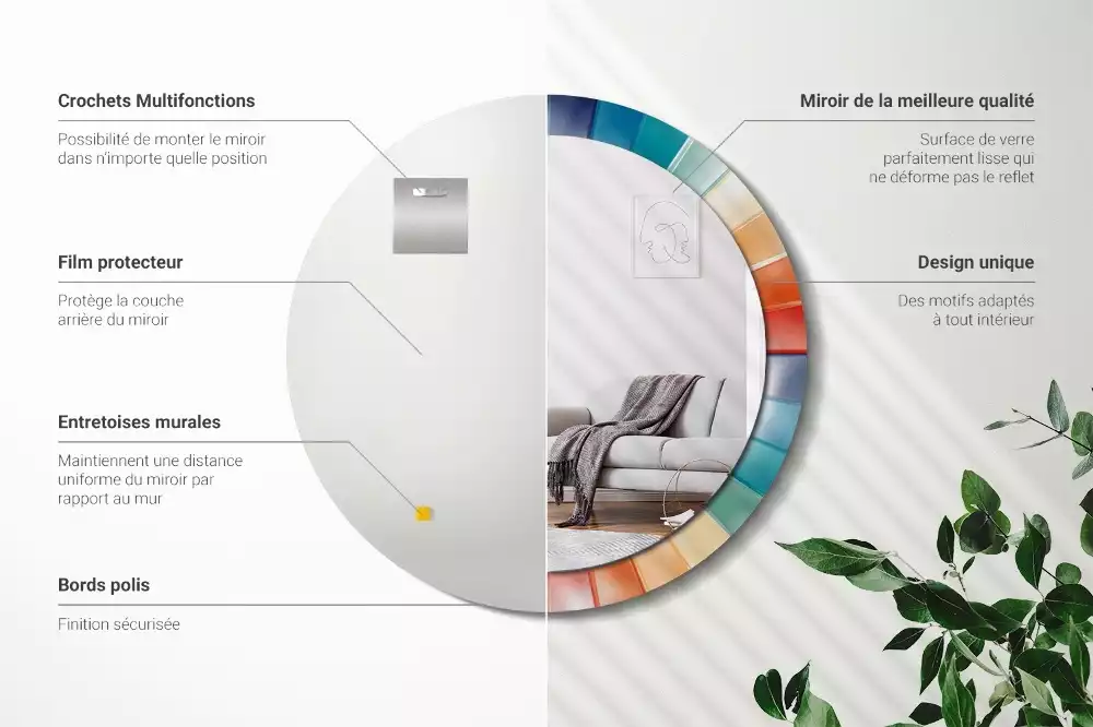 Oglindă rotundă imprimată Raze colorate plăci