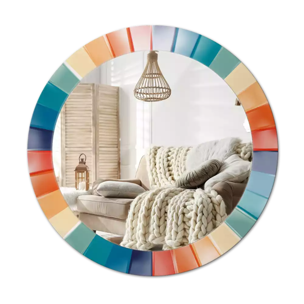 Oglindă rotundă imprimată Raze colorate plăci