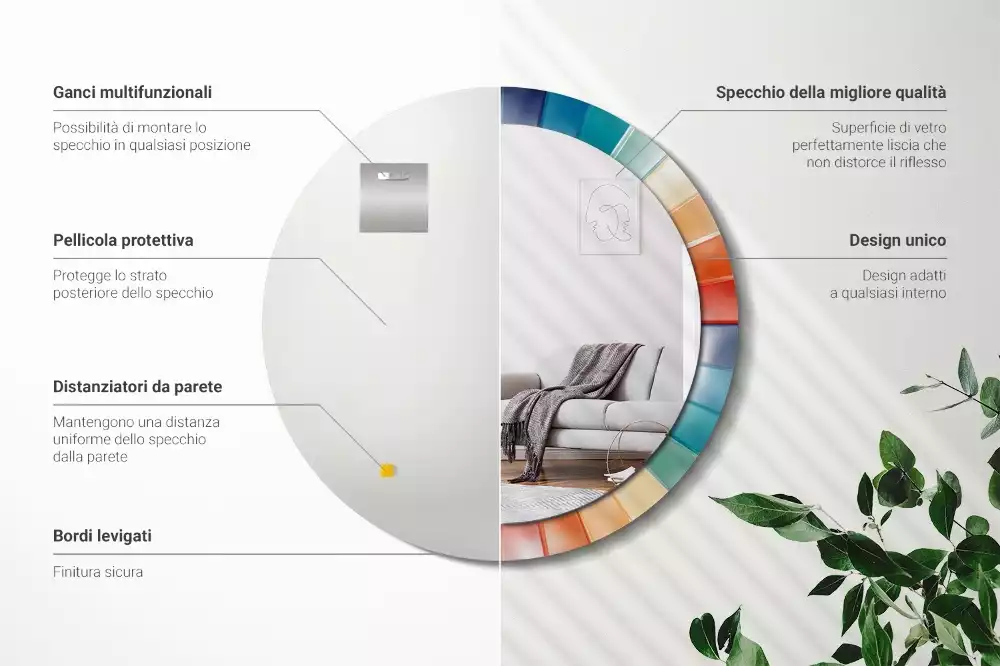 Oglindă rotundă imprimată Raze colorate plăci