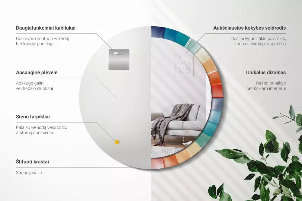 Oglindă rotundă imprimată Raze colorate plăci