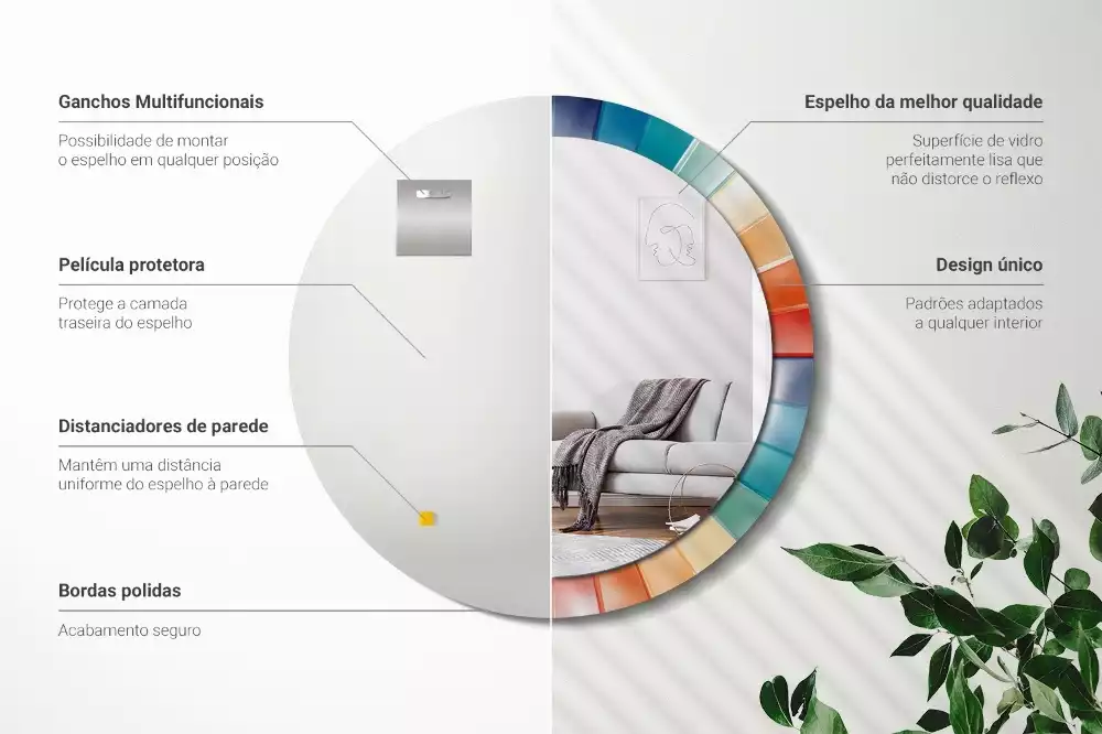 Oglindă rotundă imprimată Raze colorate plăci