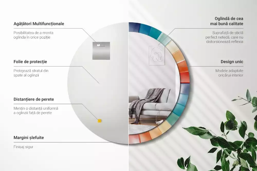 Oglindă rotundă imprimată Raze colorate plăci