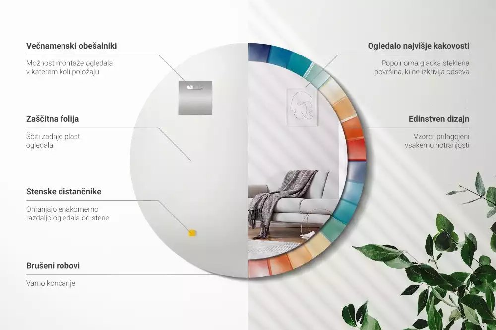 Oglindă rotundă imprimată Raze colorate plăci