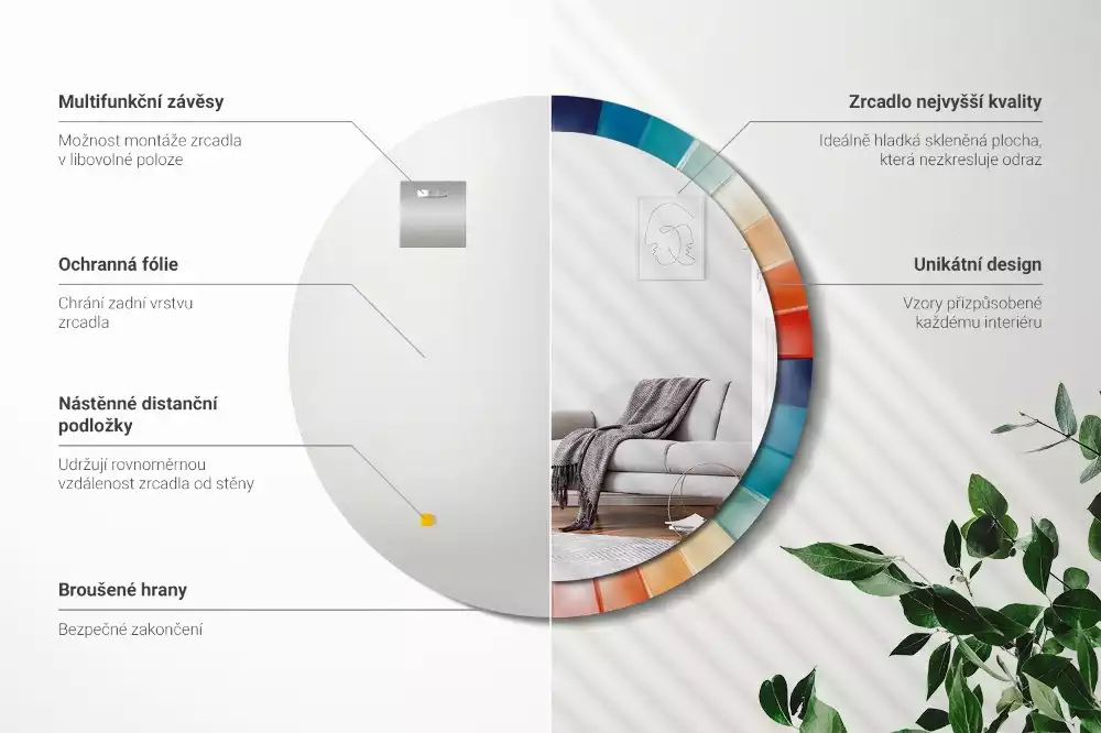 Oglindă rotundă imprimată Raze colorate plăci