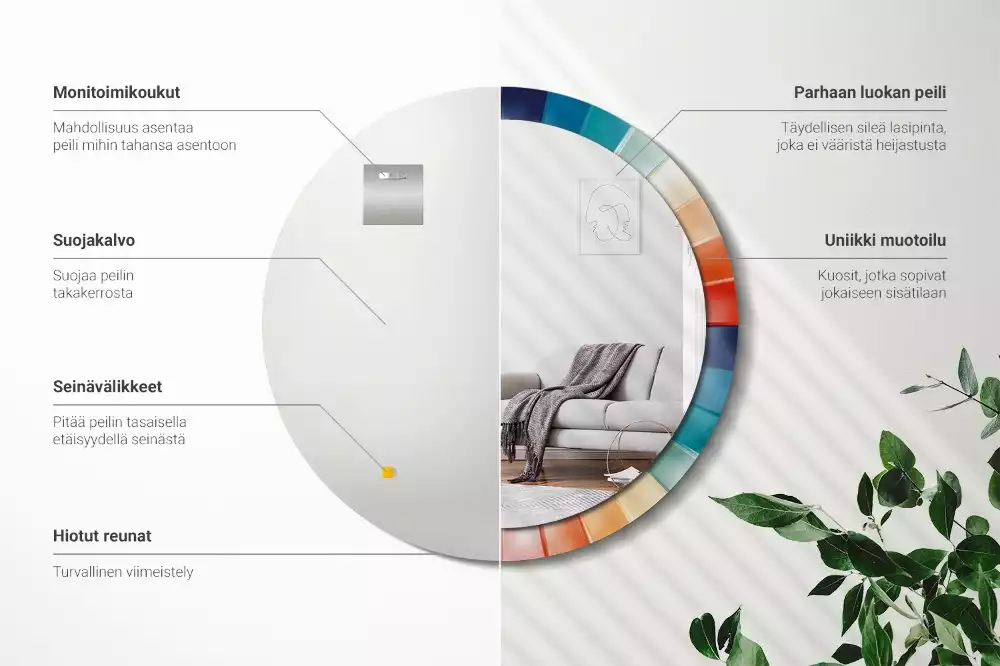 Oglindă rotundă imprimată Raze colorate plăci