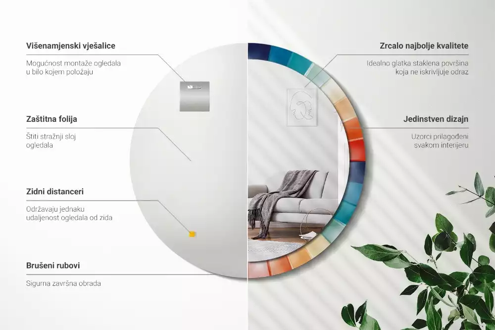 Oglindă rotundă imprimată Raze colorate plăci