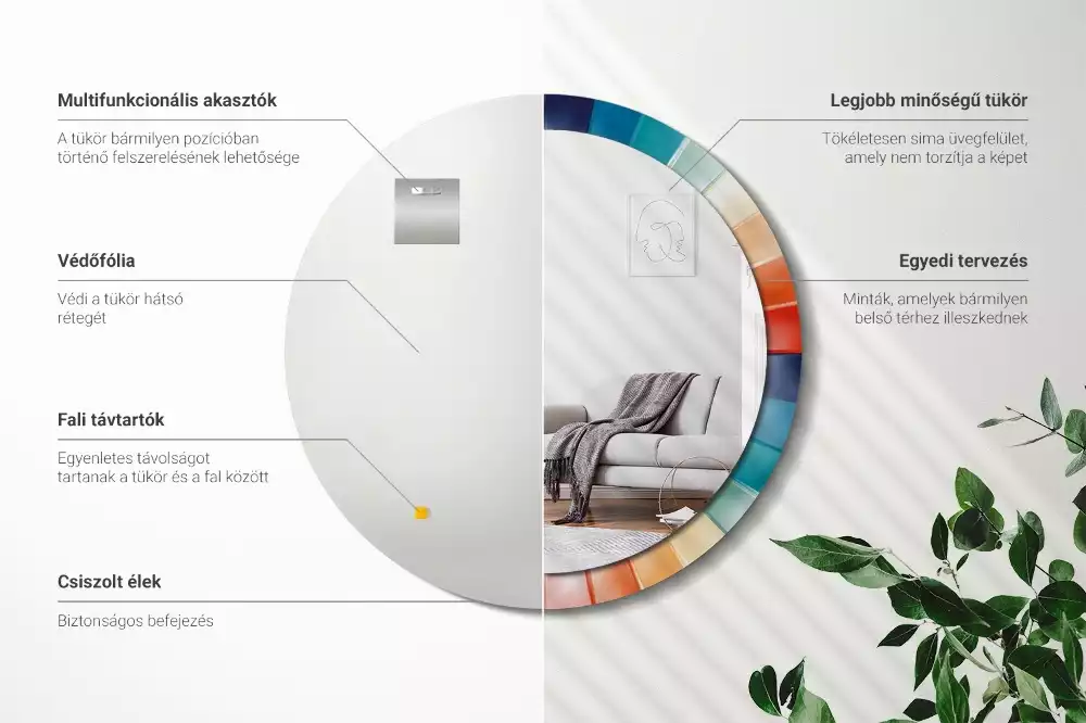 Oglindă rotundă imprimată Raze colorate plăci