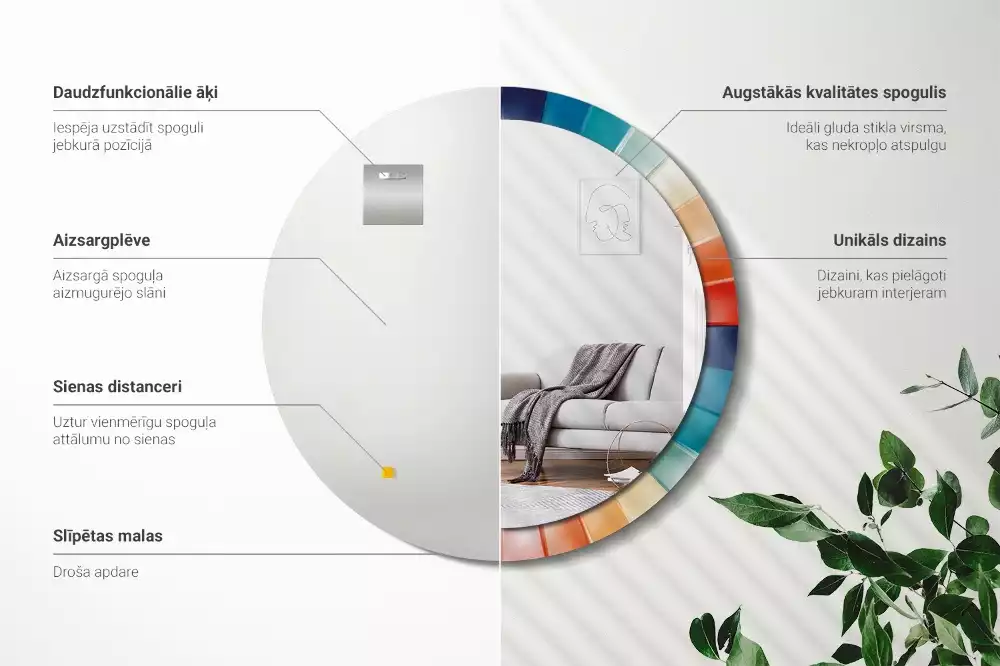 Oglindă rotundă imprimată Raze colorate plăci