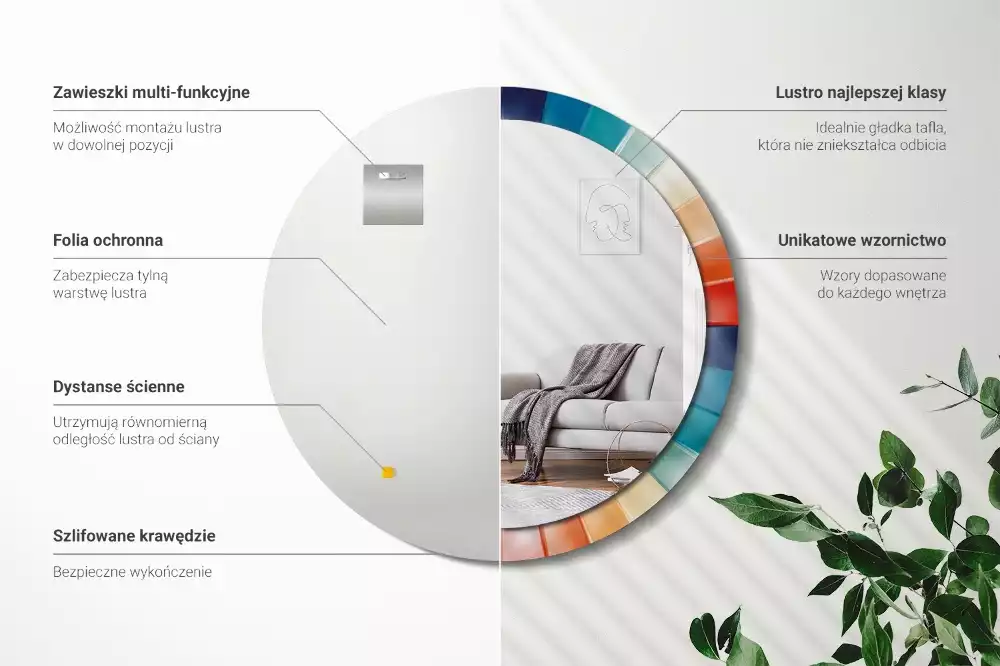 Oglindă rotundă imprimată Raze colorate plăci