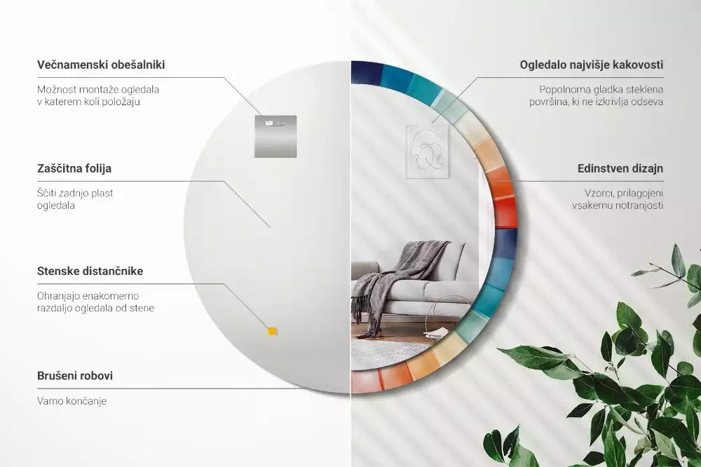 Oglindă rotundă imprimată Raze colorate plăci