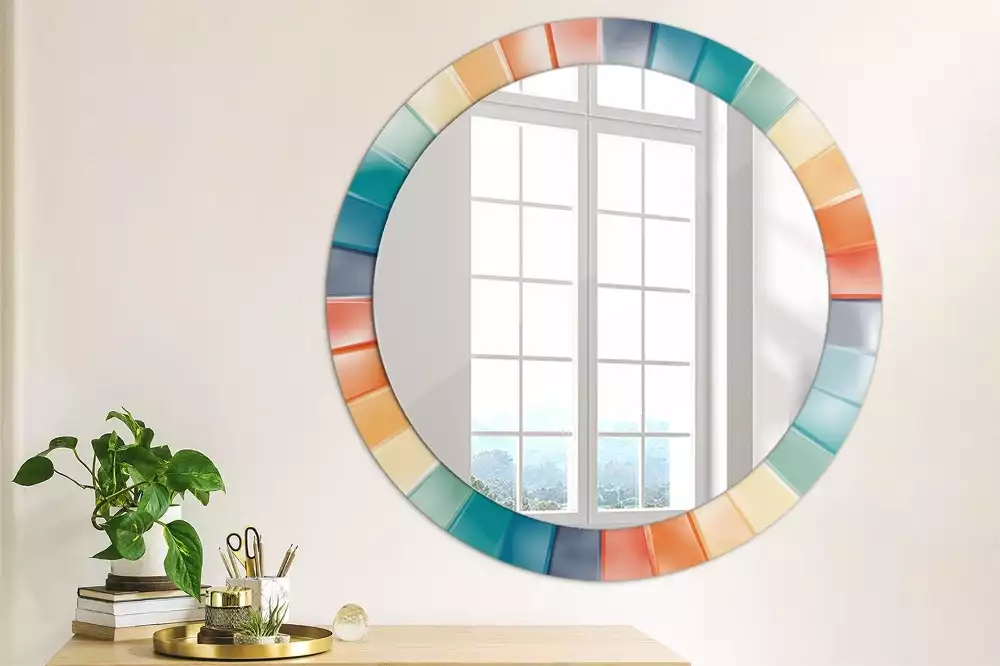 Oglindă rotundă imprimată Raze colorate plăci