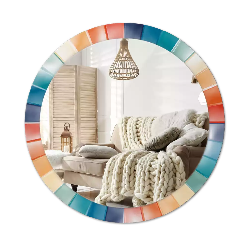 Oglindă rotundă imprimată Raze colorate plăci