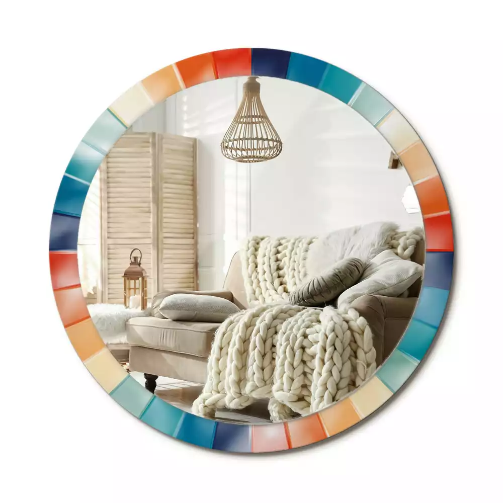 Oglindă rotundă imprimată Raze colorate plăci