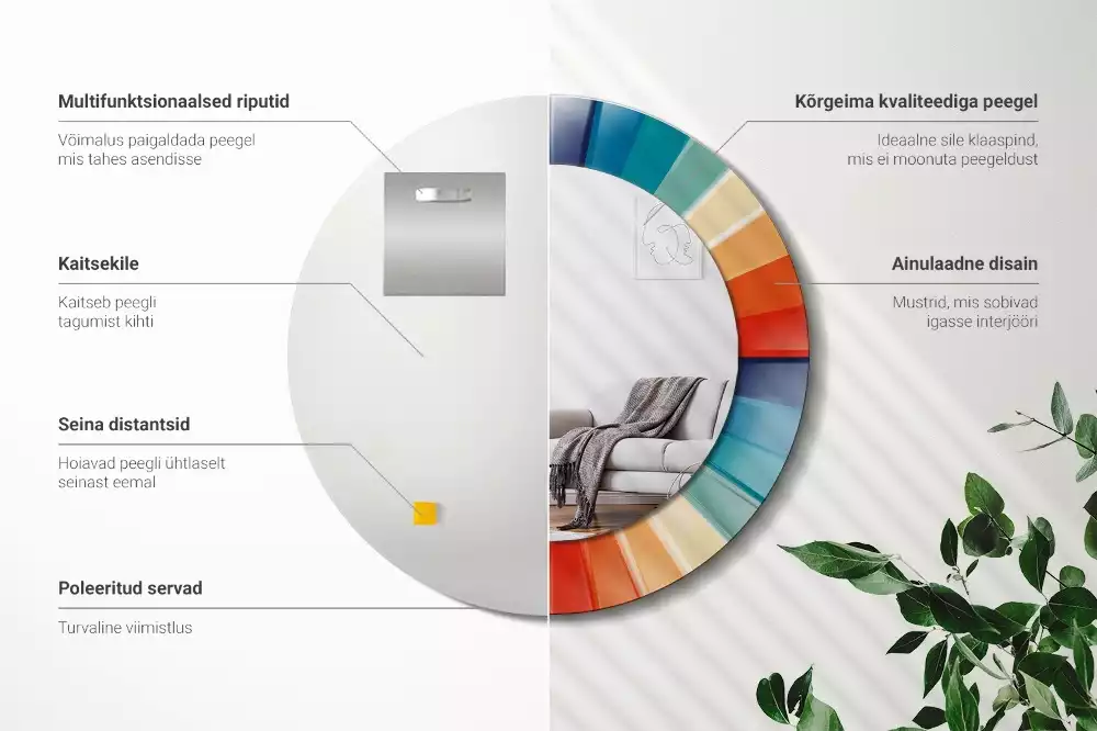 Oglindă rotundă imprimată Raze colorate plăci