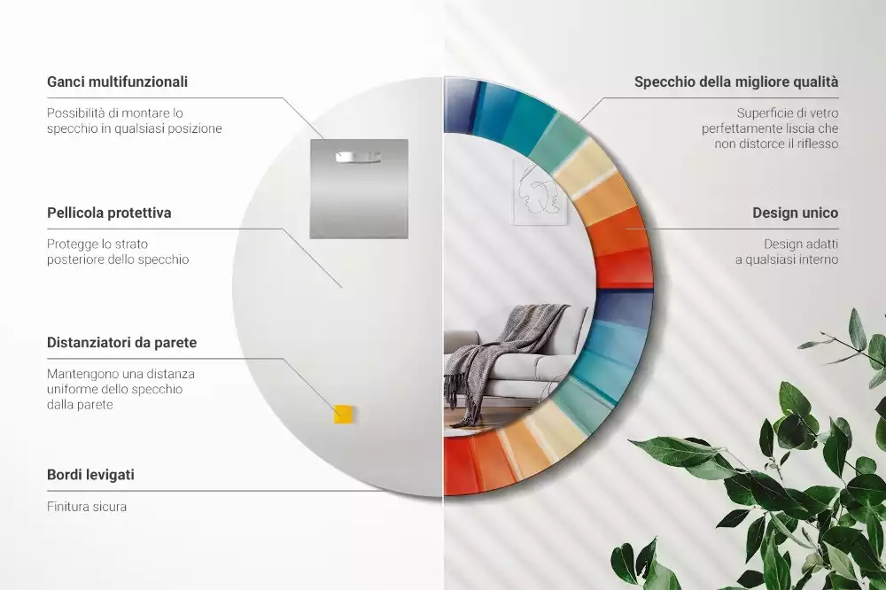 Oglindă rotundă imprimată Raze colorate plăci