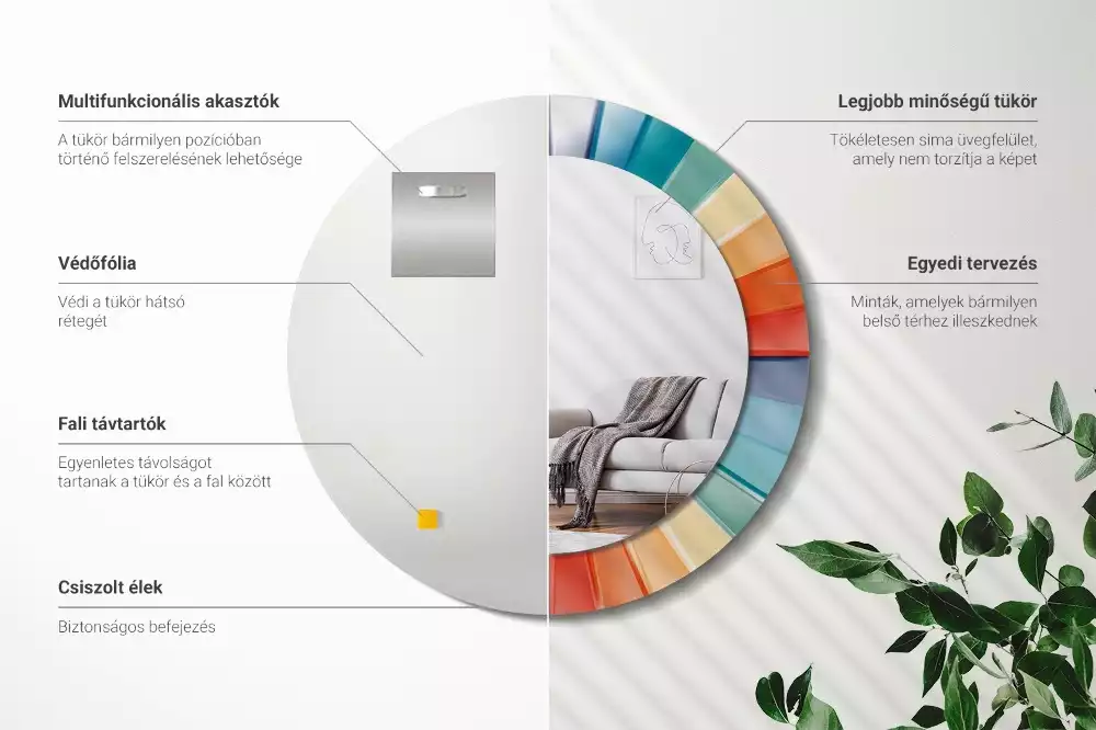 Oglindă rotundă imprimată Raze colorate plăci