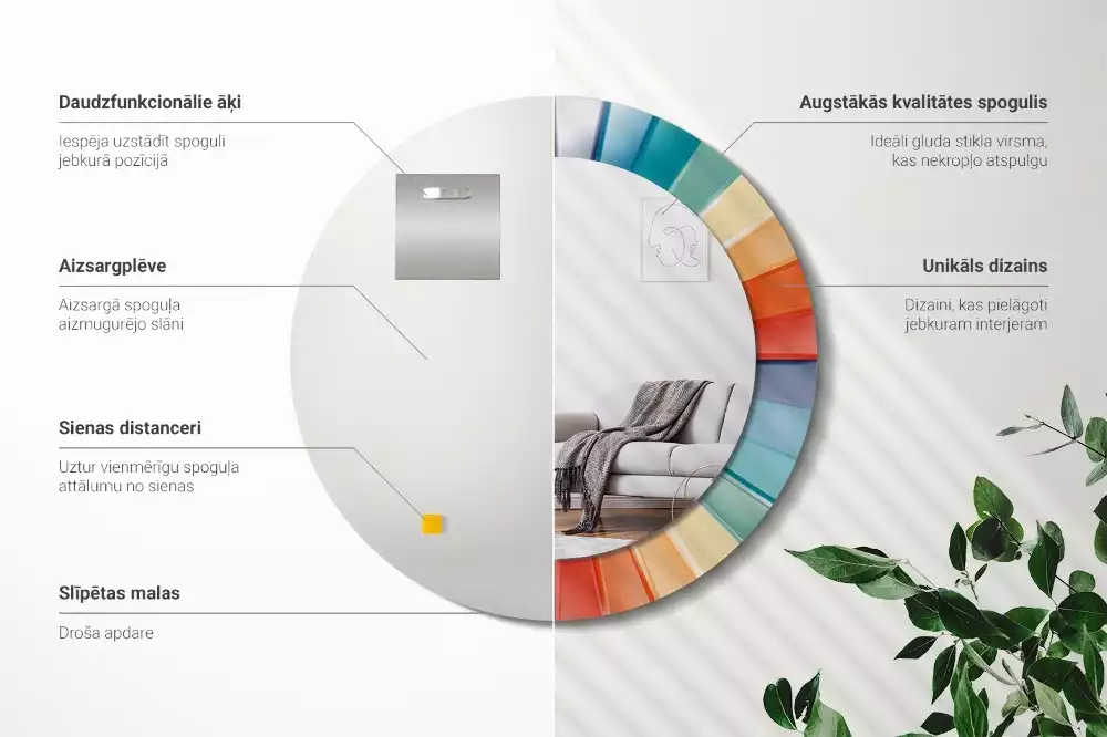 Oglindă rotundă imprimată Raze colorate plăci